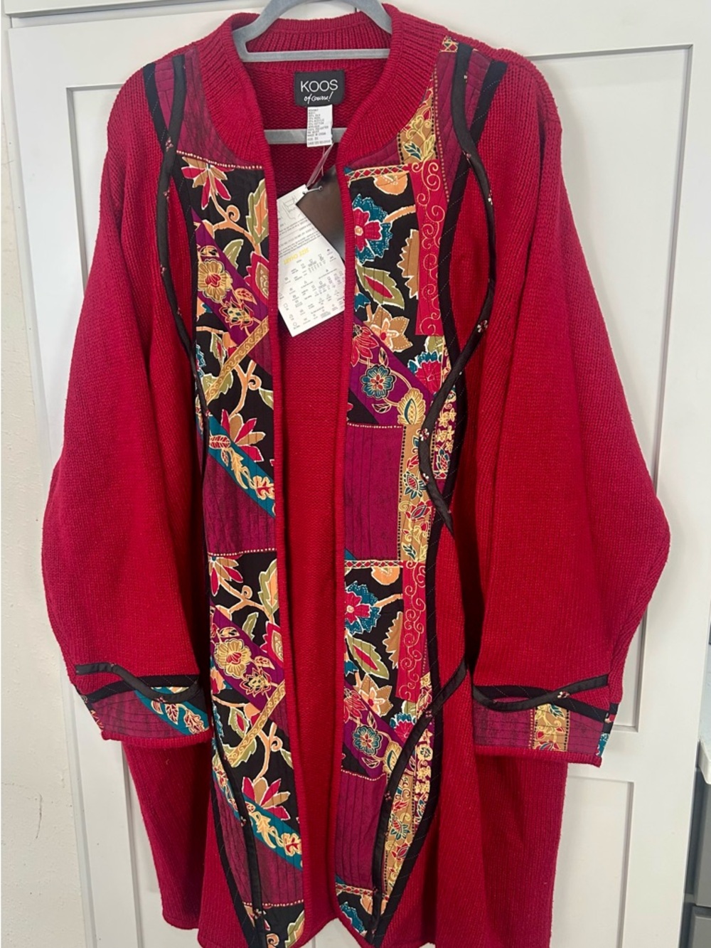 KOOS of Course 3X New With Tickets  Red Open-Front Floral Patchwork Cardigan